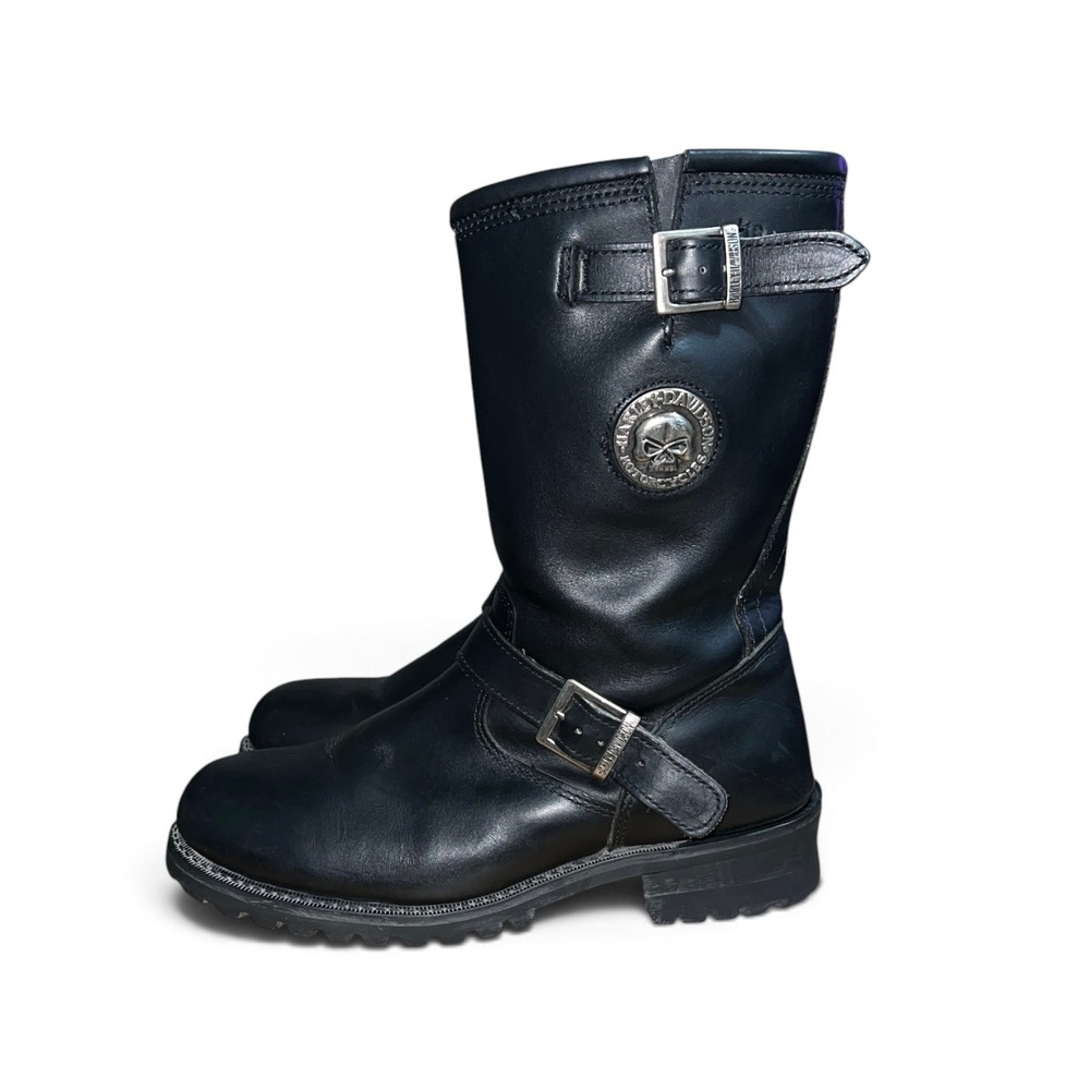Harley Davidson 98013 Motorcycle Boots Mens 11.5 Black Leather Skull Buckle Zip